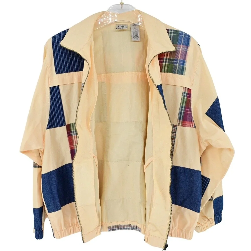 Vintage‎ Granny Grandpa Koret City Blues Patchwork Zip Up Jacket Patchwork